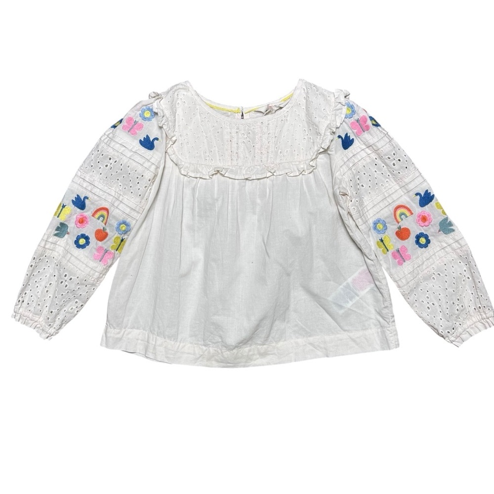MINI BODEN girls Embroidered Eyelet Cotton Top In Vanilla White size 3-4 school